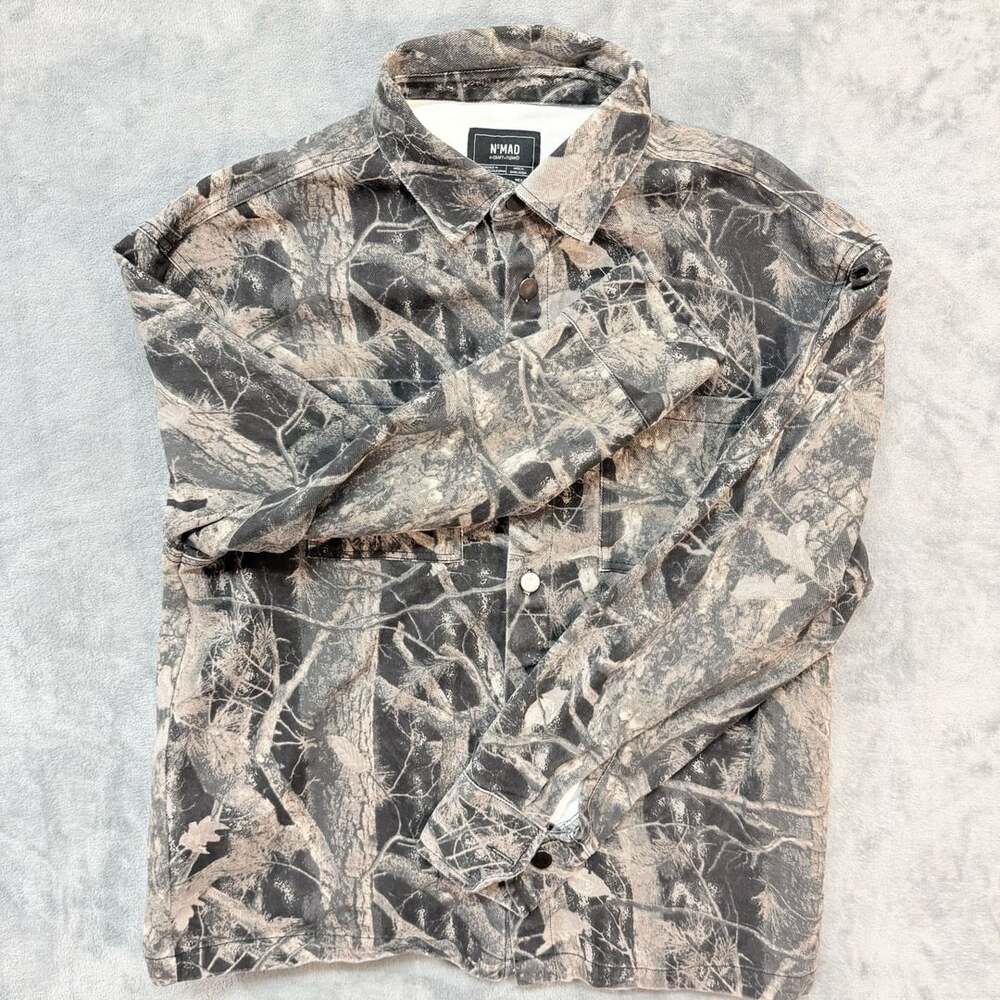 Nomad By Craft + Flow Canvas Shirt Jacket Size M Black Multi Camo